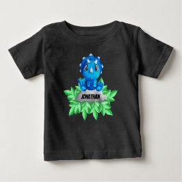 Tricerátops de Bebê Azul Dinossauro Negra Camiseta