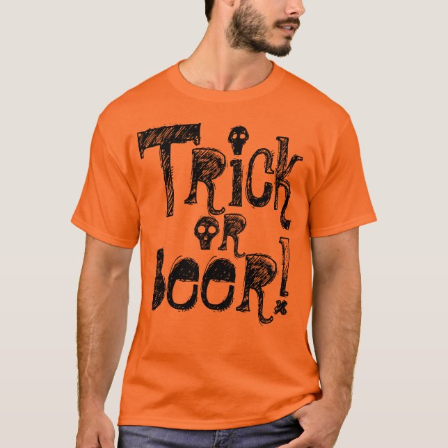 Trick or Beer Fun Halloween Orange T-Shirt (Frente)