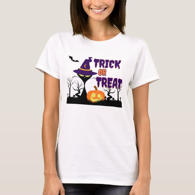 Trick or Treat - Halloween Cat - Woman's T-Shirt (Frente)
