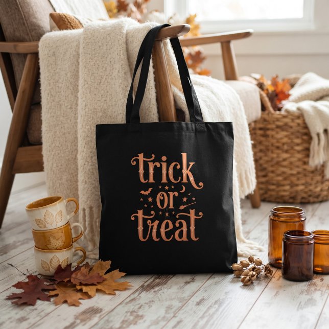 Trick or Treat Preto Laranja Script Halloween Tote (Criador carregado)