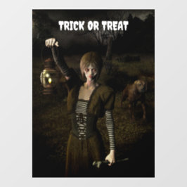 Trick or Treat. Thin female carrying lamp
