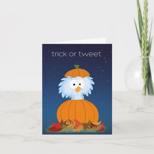 Trick or "Tweet" cartão de pássaro de Halloween (Frente)