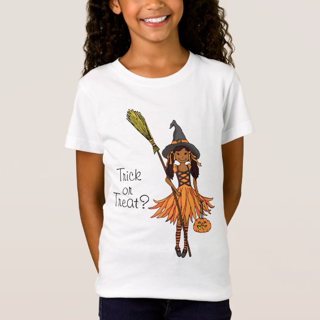 Trick ou trata? Camiseta das raparigas do Hallowee (Frente)