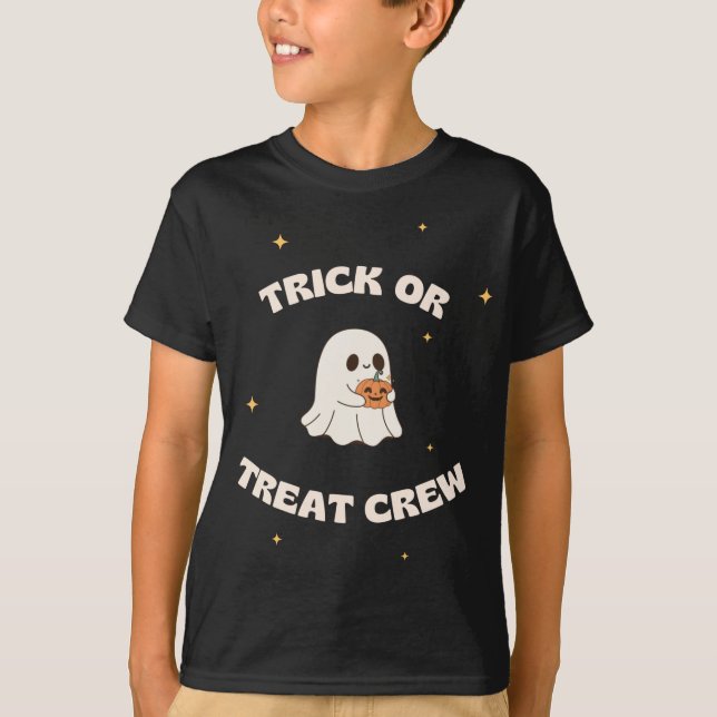Trick Ou Tratar Crianças De Tripulação T-Shirt (Frente)