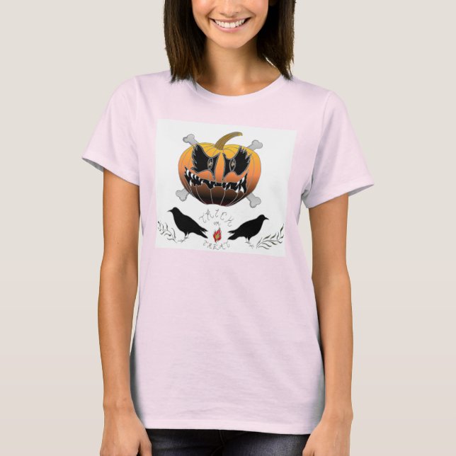 Trick ou Tratar T-Shirt das Mulheres Primitivas de (Frente)