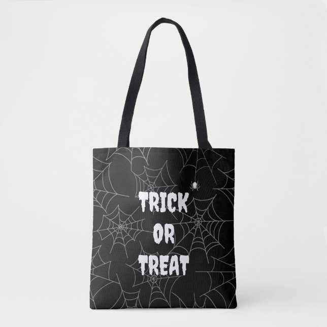 Trick ou Treine a teia-aranha Black Halloween Tote (Frente)