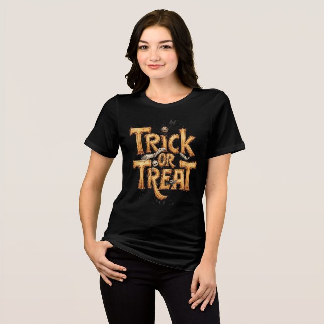 Trick ou Treine Camisa De Triblenda Do Halloween (Frente Completa)