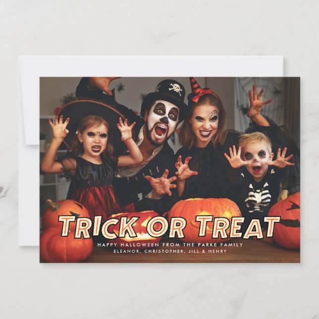 Trick ou Treine o Cartão com fotos de Halloween (Frente)