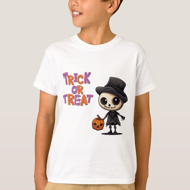 Trick ou Treine Pequeno Skeleton T-Shirt (Frente)
