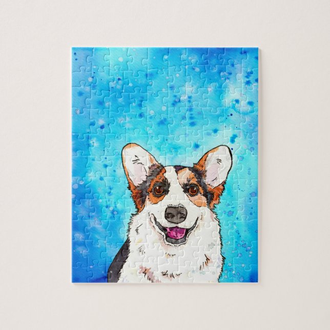 Tricolor Adorável Corgi Watercolor Quebra-cabeça (Vertical)