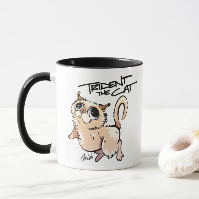 Trident a caneca de café ilustrada gato 01 (Com Donut)