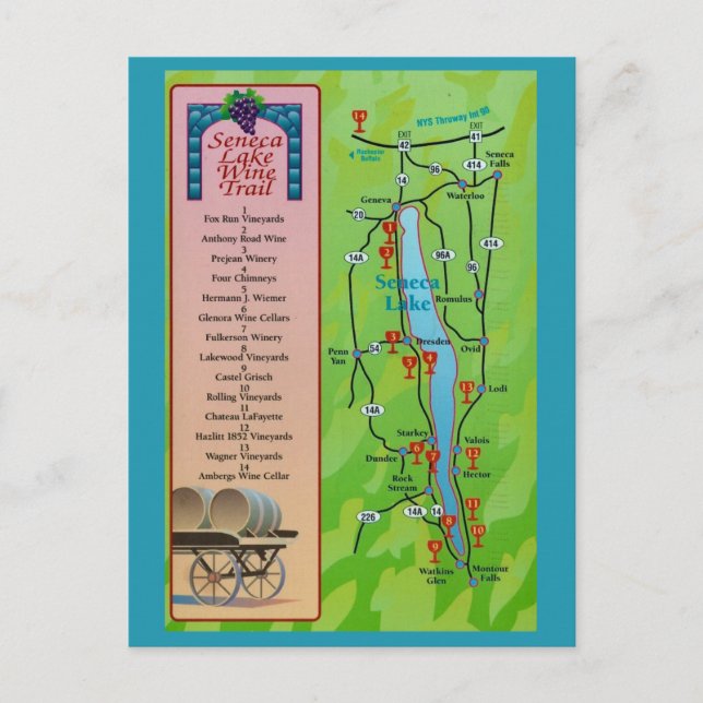 Trilha de Vinho do Lago Seneca Cartão Postal Antig (Frente)
