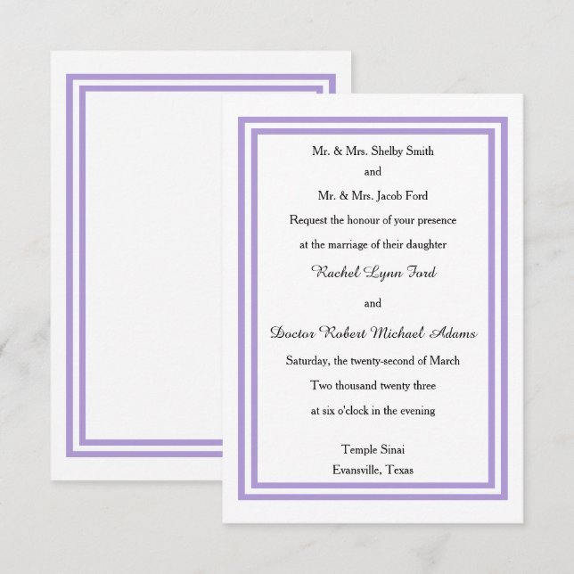 Trim de Lavanda Dupla - Convite de Casamento 3x5 (Frente/Verso)