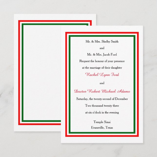 Trim de Natal Duplo - Convite de Casamento 3x5 (Frente/Verso)
