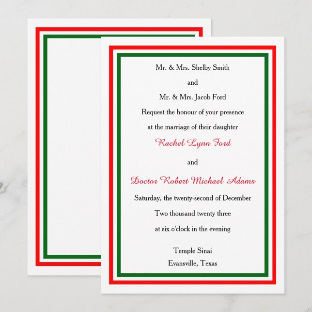 Trim de Natal Duplo - Convite de Casamento 5x7 (Frente/Verso)