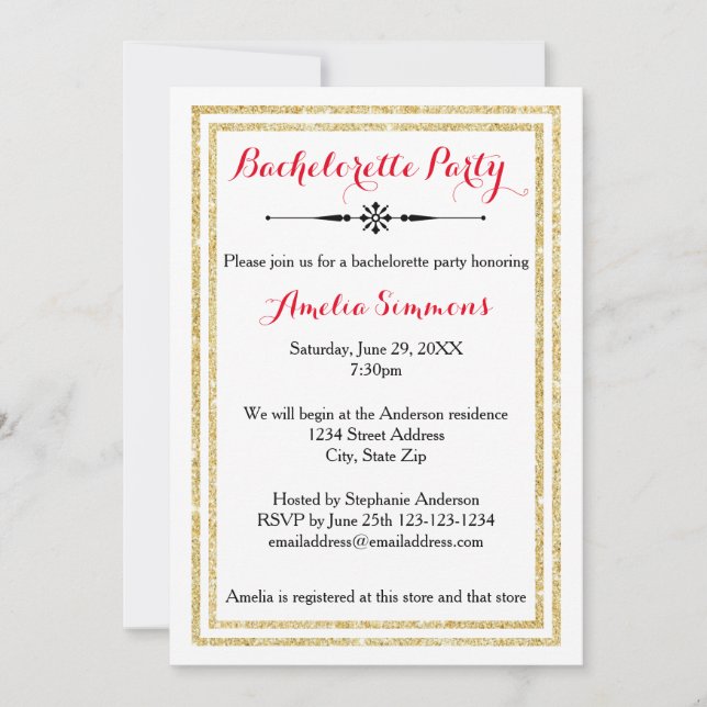 Trim Dourado Duplo - Convite Bachelorette 5x7 (Frente)