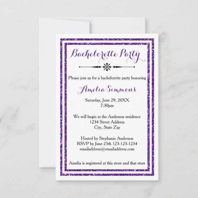 Trim. Duplo Roxo - Convite para Bachelorette 3x5 (Frente)