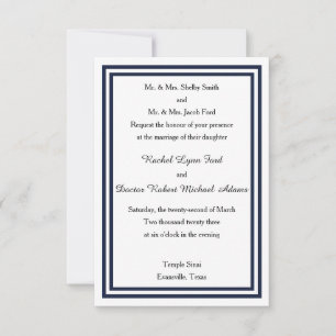 Trim. Marinho Duplo -3x5 Convite de Casamento