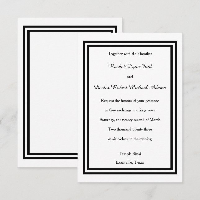 Trim Negro Duplo - Convite de Casamento 3x5 (Frente/Verso)
