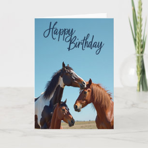 Trio de Cavalos Gentis para Cartão de Aniversário