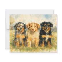 Trio de Pastores Australianos em Aquarela em um Ca