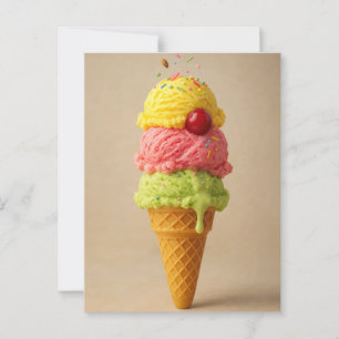 Triple Scoop Delight - Cartão postal Cone de Sorve
