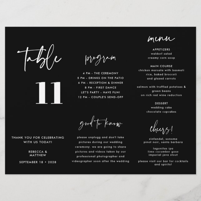 Triplo do Programa de Menu de Casamento Negra Mode (Frente)