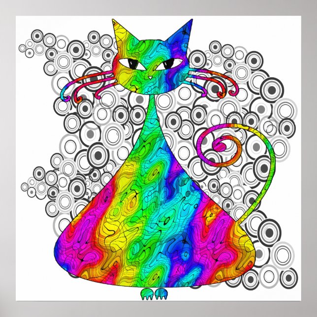 Trippy Psychedelic Cat Poster (Frente)