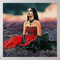 Triste Garota Gótica Sentada Fora da Poster