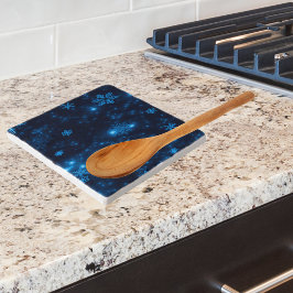 Trivet de mármore de flocos de neve azuis e brilha