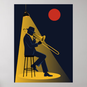 Trombonista de Jazz Impressão Meados do Século