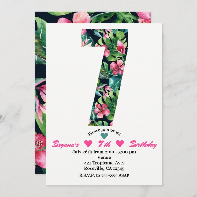 Tropical 7 7º Convite de aniversário (Frente/Verso)