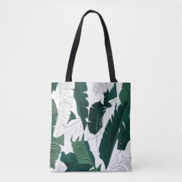 Tropical Banana Leaf Pattern Tote Bag: Dark Green