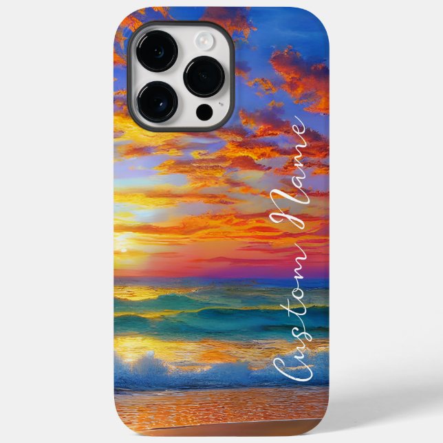 Tropical Clear Ocean Sunset com Nome Personalizado (Verso)