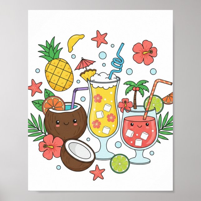 Tropical Drinks – Cute Summer Cocktail Poster (Frente)