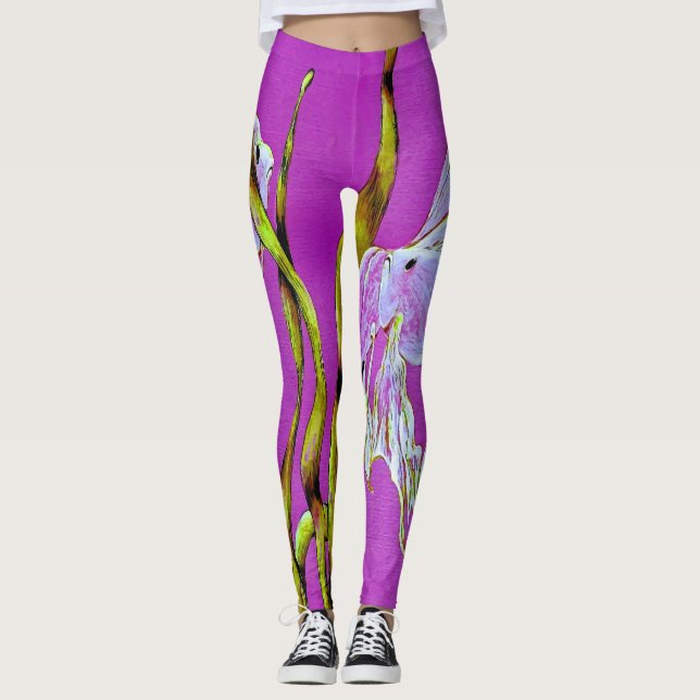 Tropical Fantail Fish Watercolor Hot Pink Leggings (Frente)