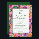 Tropical Floral 60º Convite de aniversário<br><div class="desc">Brilhante, Elegante Tropical Floral 60º Convites de aniversário com elegantes flores tropicais modernas de aquarela, como jasmim, hibisco, plumeria, pássaro do paraíso, assim como folhas tropicais. O fundo é uma ilha tropical verde. Perfeito para sua celebração de luxo ou luau. O ano pode ser facilmente alterado. Se precisar de assistência...</div>