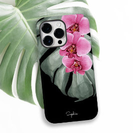 Tropical Floral de Orquídeas Rosa Quente com Seu N