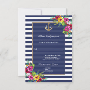 Tropical Floral Luau Marinho Blue Strips RSVP