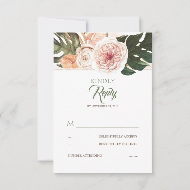 Tropical Floral Palm Sai do Casamento RSVP (Frente)