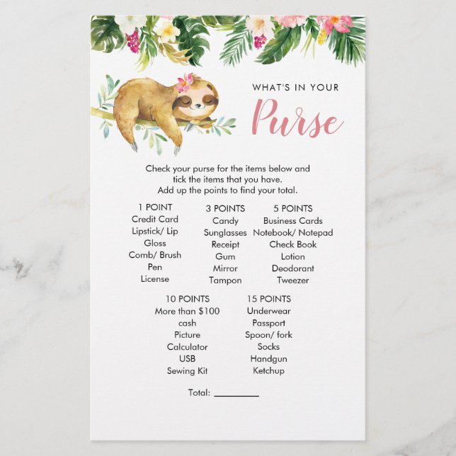 Tropical Girl Sloth Chá de fraldas Rue Game (Frente)