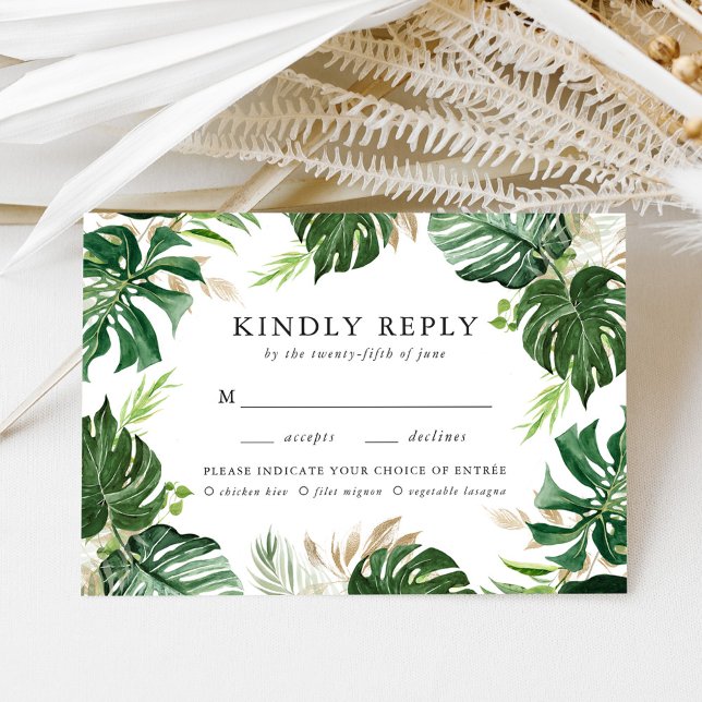Tropical Gold | Cartão de RSVP com Escolha de Refe (Criador carregado)