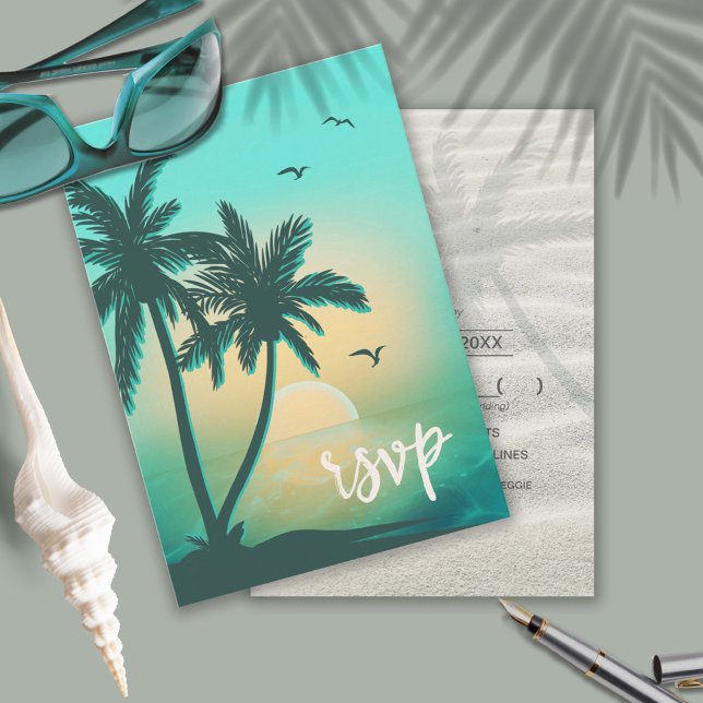 Tropical Isle Sunrise Teal ID581 RSVP Card (Criador carregado)