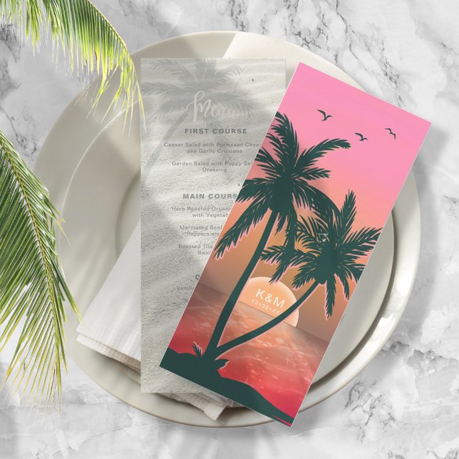 Tropical Isle Sunrise Wedding Menu Rosa ID581 (Criador carregado)