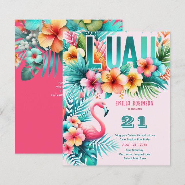 Tropical Luau Party Girl's ANY Birthday (Frente/Verso)