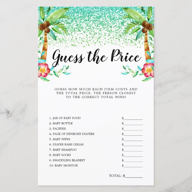 Tropical Luau Watercolor adivinha o jogo do preço (Frente)