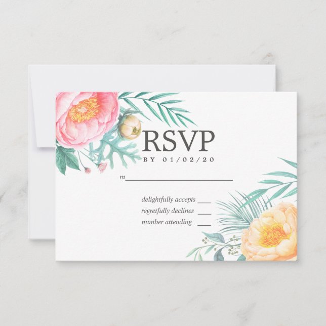 Tropical Mint Floral Summer Weding RSVP (Frente)