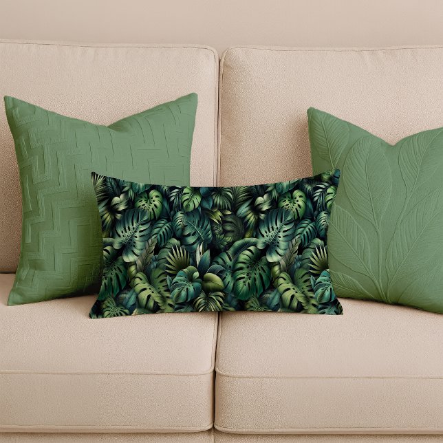 Tropical Monstera Botânica Verde Almofada Lombar d (Lumbar Pillow)