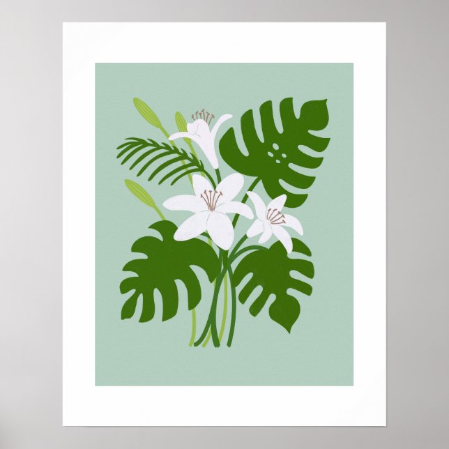 Tropical Monstera Lily Bouquet Poster (Frente)