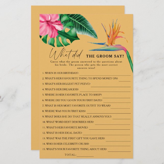 Tropical - O que disse o noivo jogo noivo? (Frente/Verso)